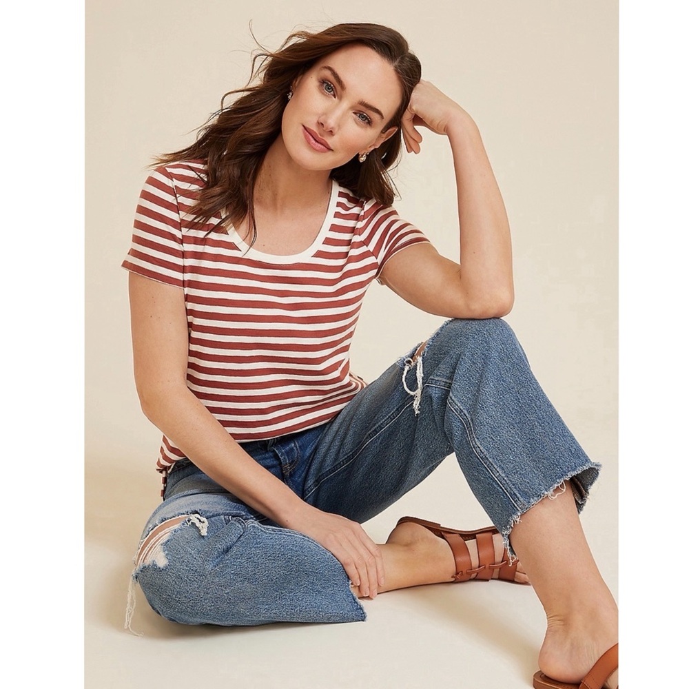 Maurices Sumner Sunwash Scoop Neck Tee, Brown and White Stripe